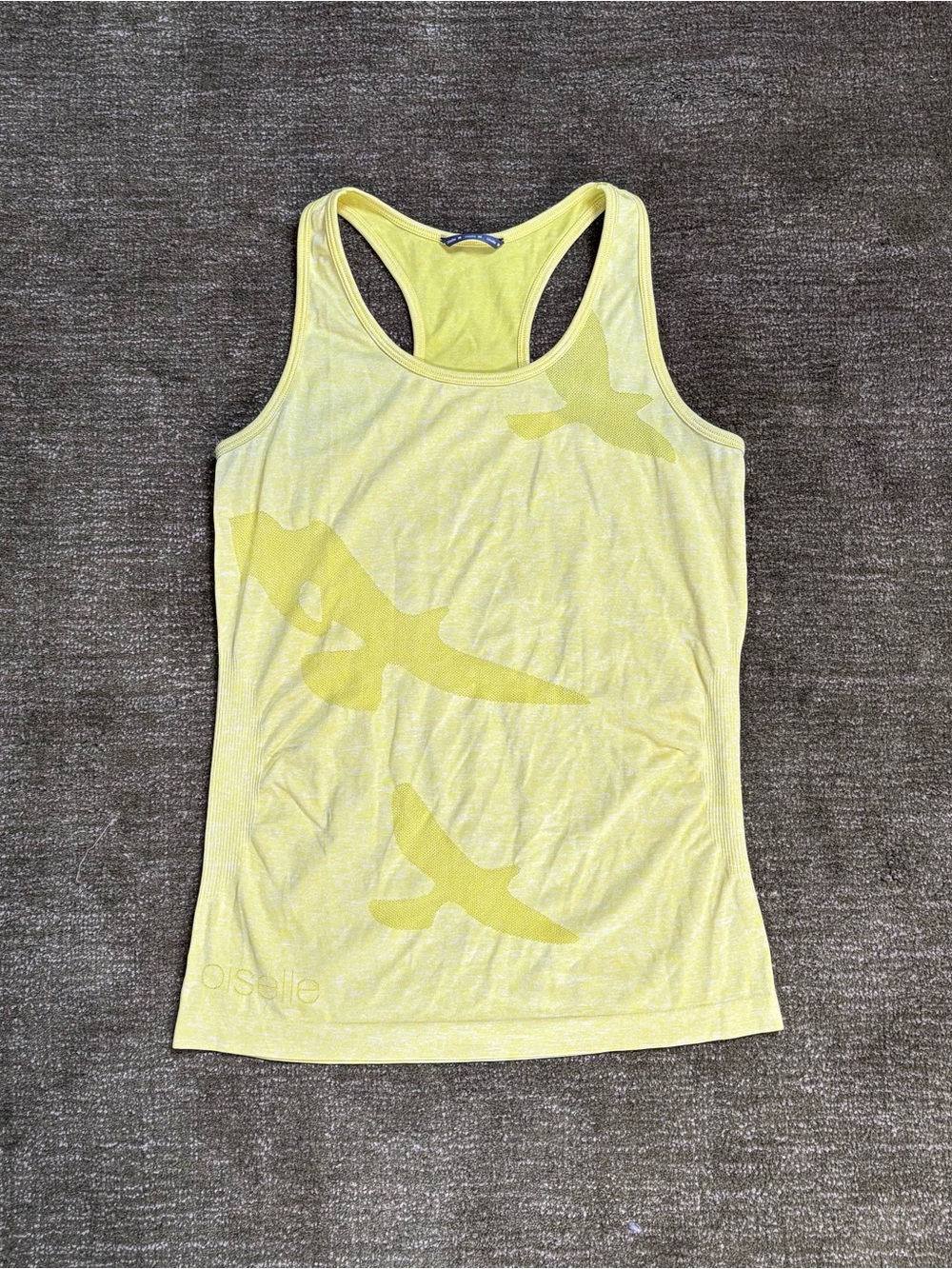 oiselle Lemon Yellow Racerback Tank with Bird Motif